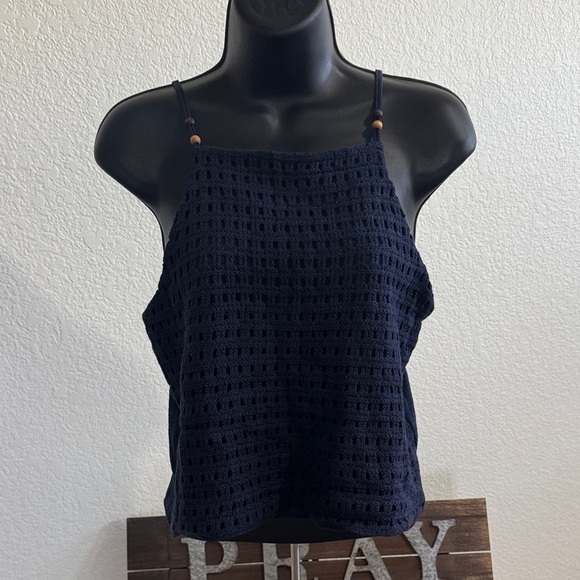 Love On A Hanger Navy Blue Crochet Halter Top Size M New Without Tags - Picture 1 of 8